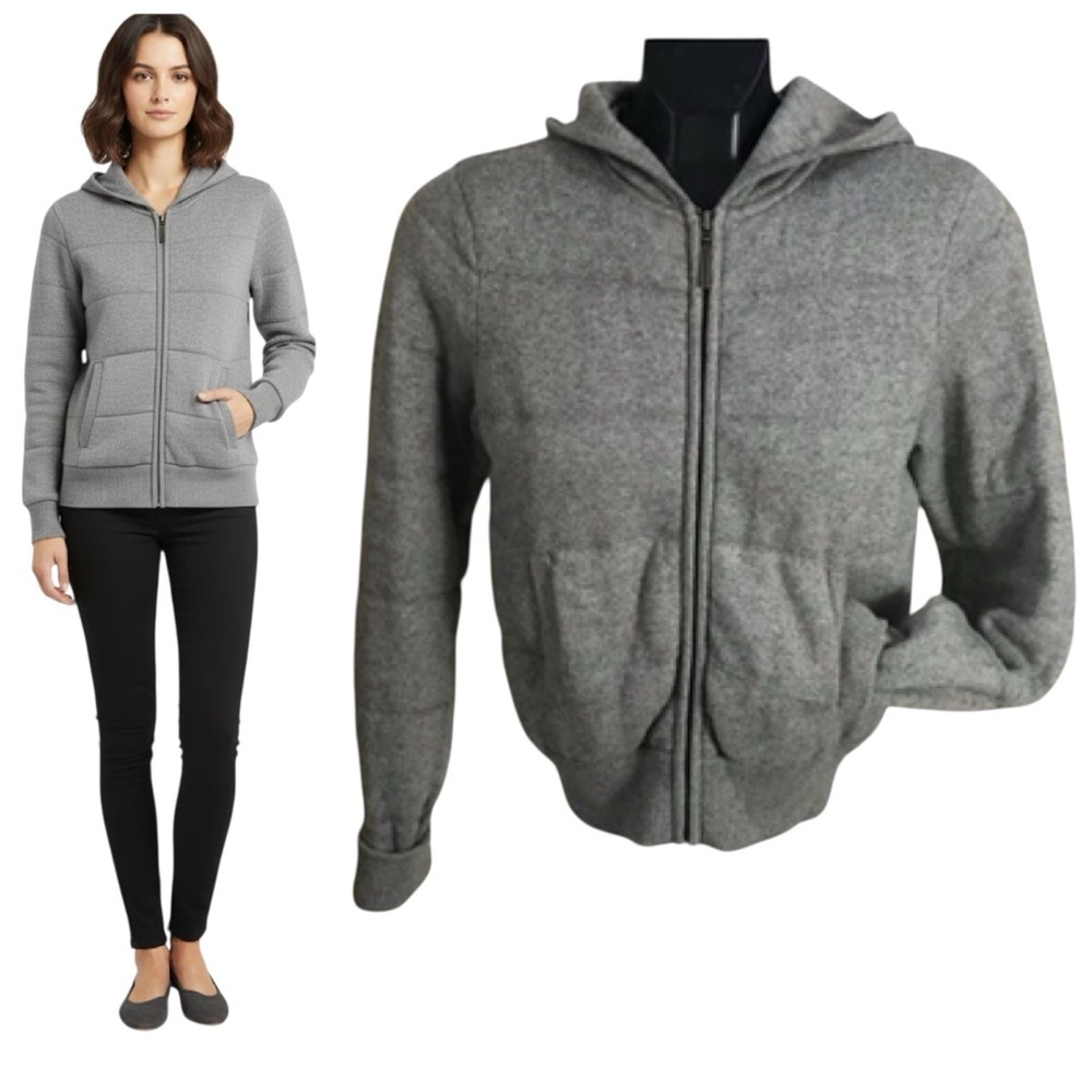 VINCE Quilted Cashmere Wool Hoodie Knit Jacket Puffy Cotton Sweater Zipper Cozy